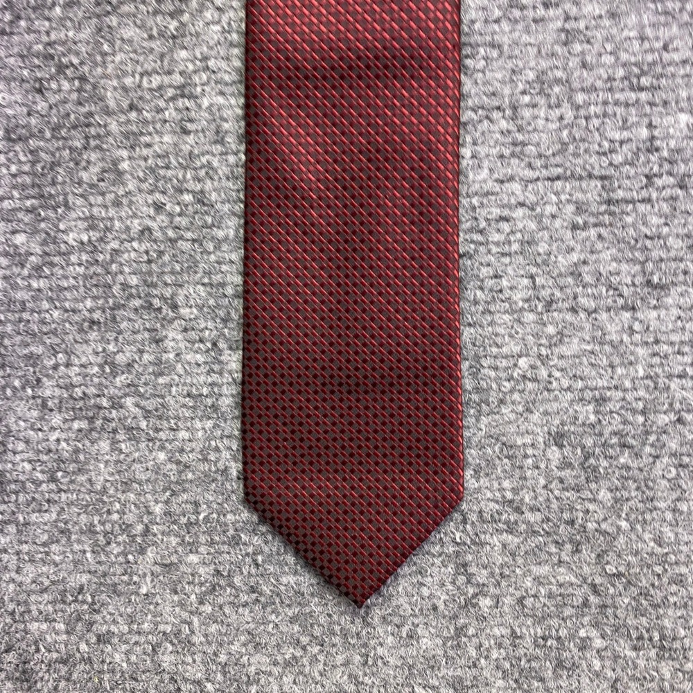 Pierre Cardin Slim Necktie Burgundy Red Geometric Textured Polyester Tie